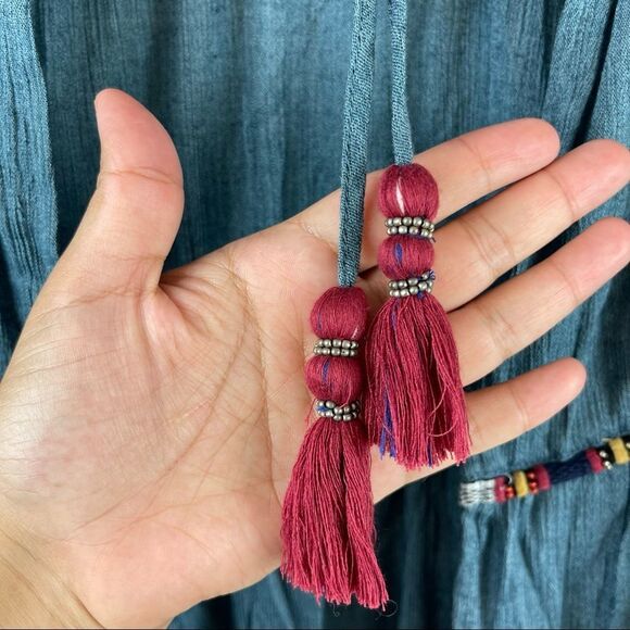 Zara Woman Boho Tiered Open Front Tassle Top Size Medium - Picture 2 of 7